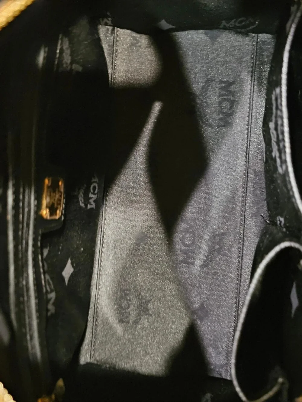 MCM Black Leather Boston Bag Satchel with Gold Hardware